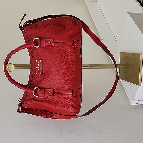 Kats Spade Red Leather Satchel With Strap - Picture 2 of 16